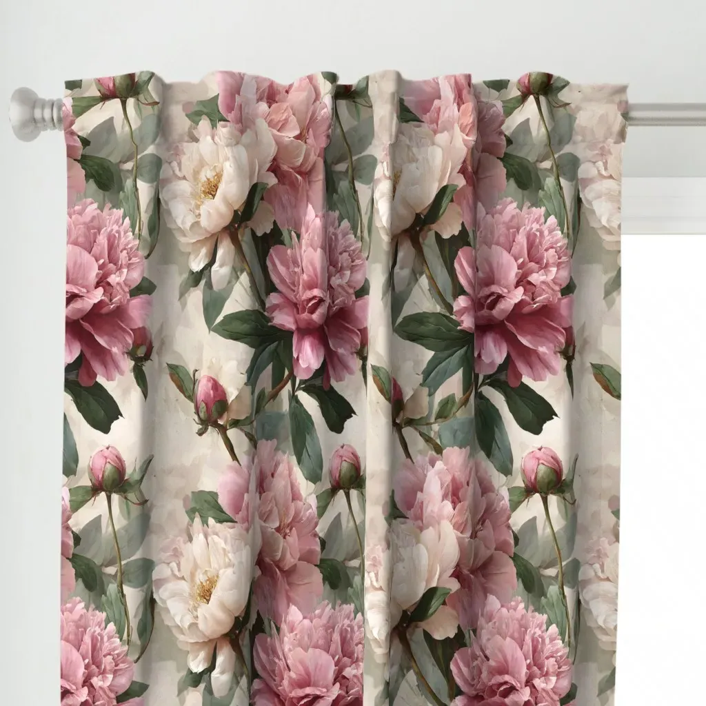 Pink and White Peonies Curtain Panel - Pink alternate view