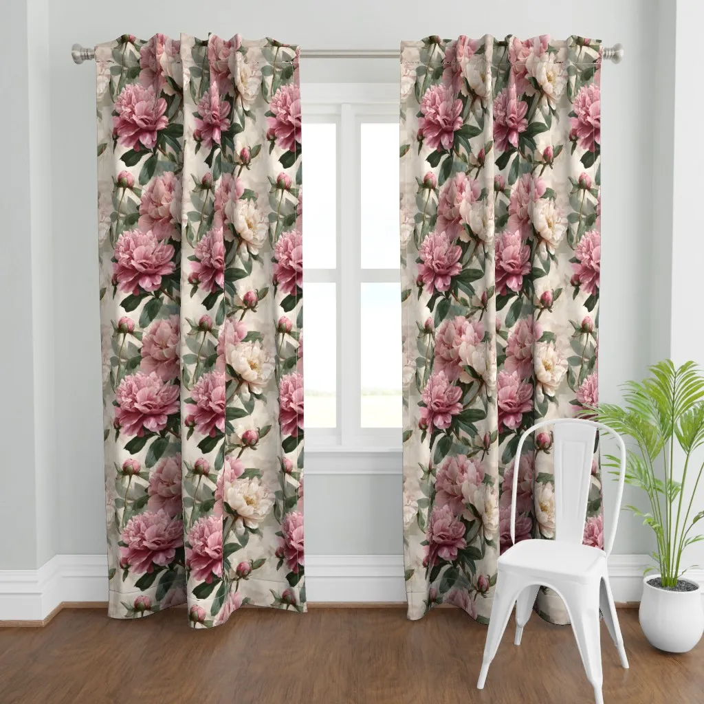 Pink and White Peonies Curtain Panel - Pink product