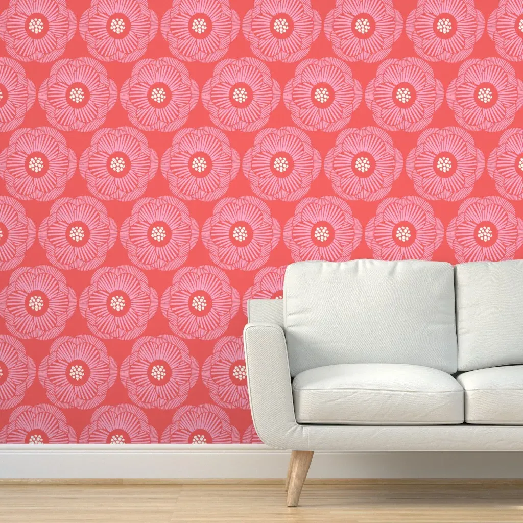 Pink Camellia Peel and Stick Wallpaper - Coral, Pink product