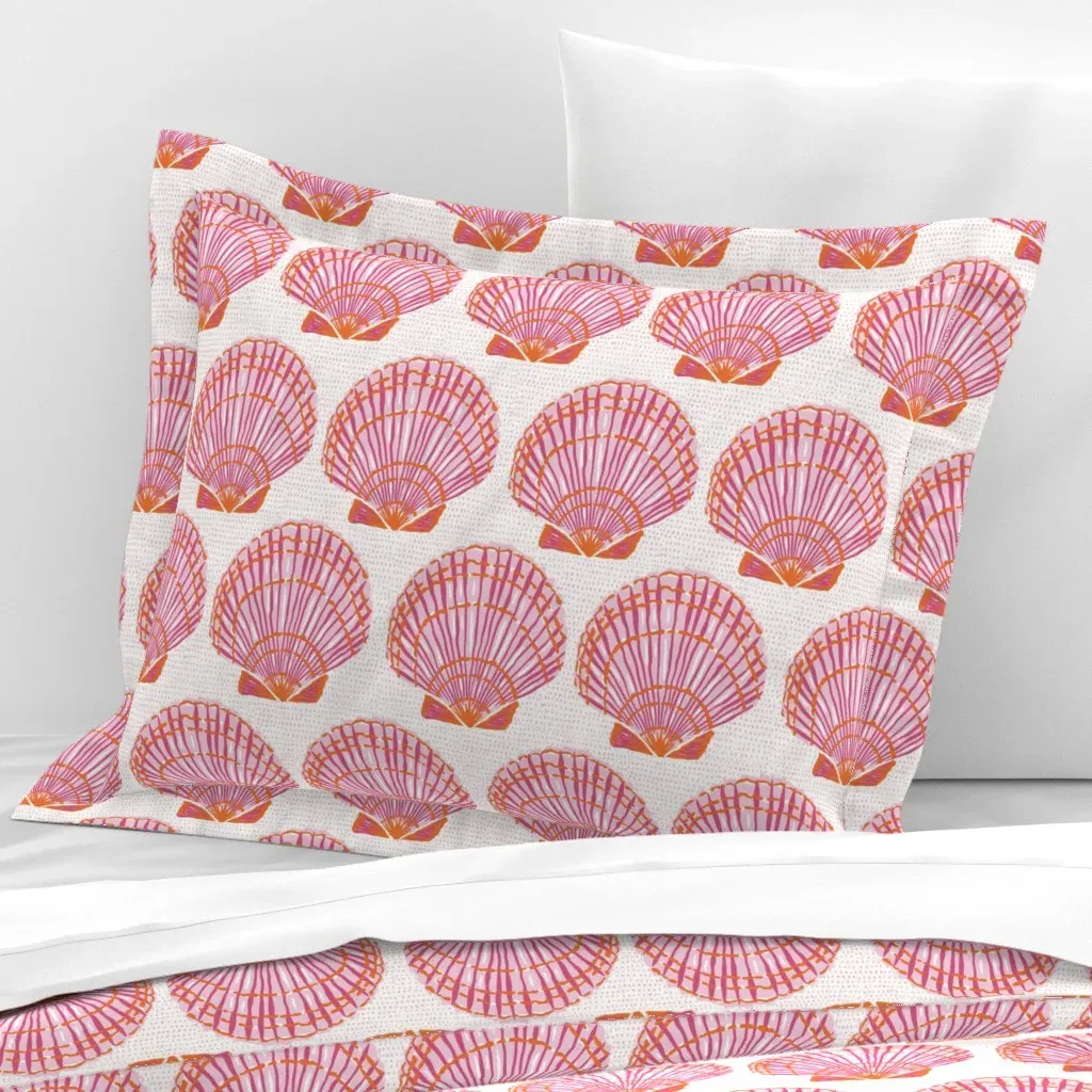Pink Clams Jumbo Scale Standard Flanged Pillowcase - Pink, Cotton Sateen product