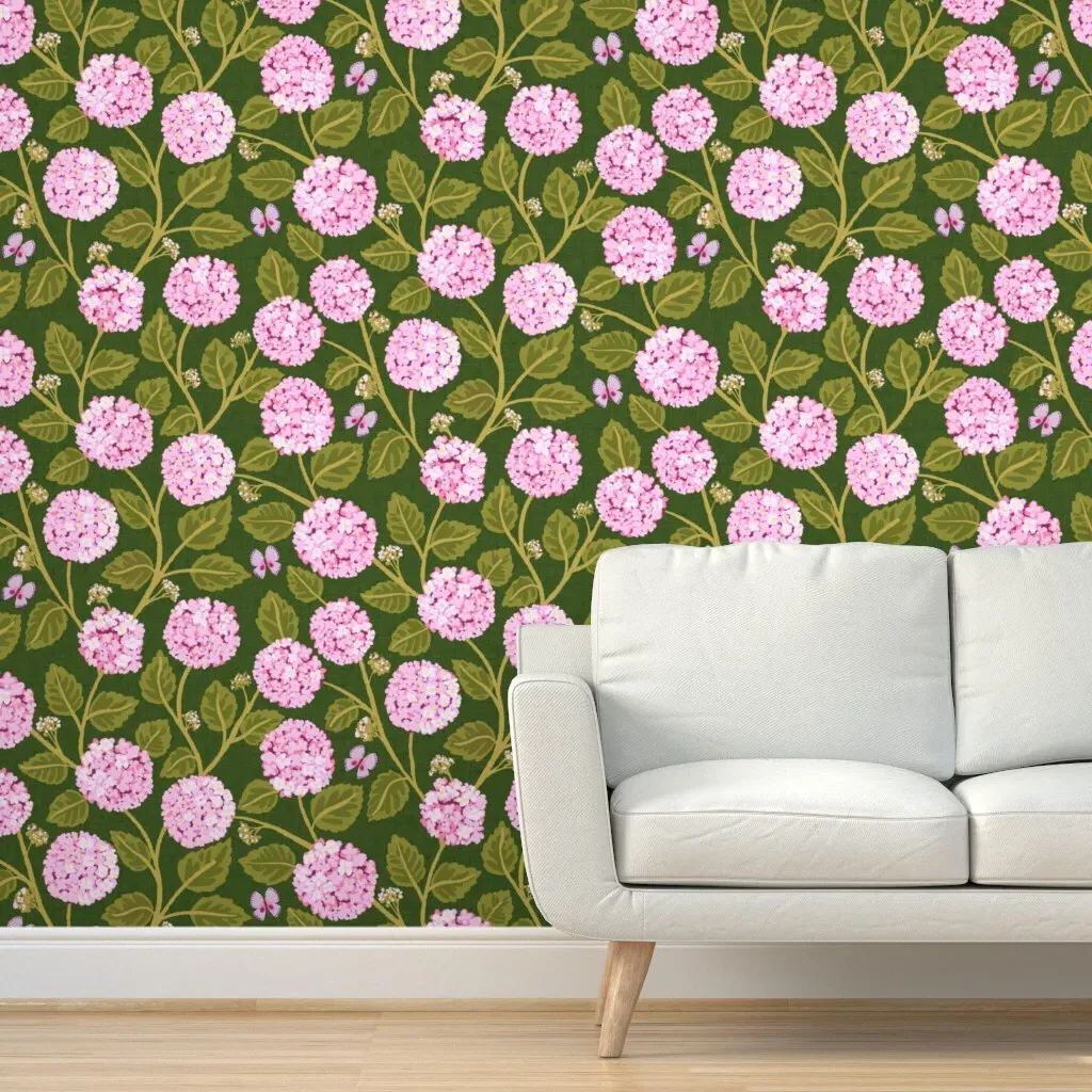 Pink Climbing Hydrangeas Peel and Stick Wallpaper - Pink, Green product