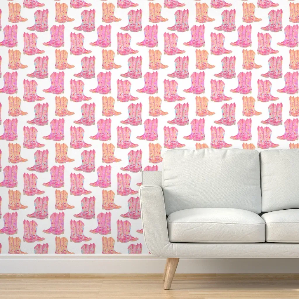 Pink Cowboy Boots Peel and Stick Wallpaper - Pink product