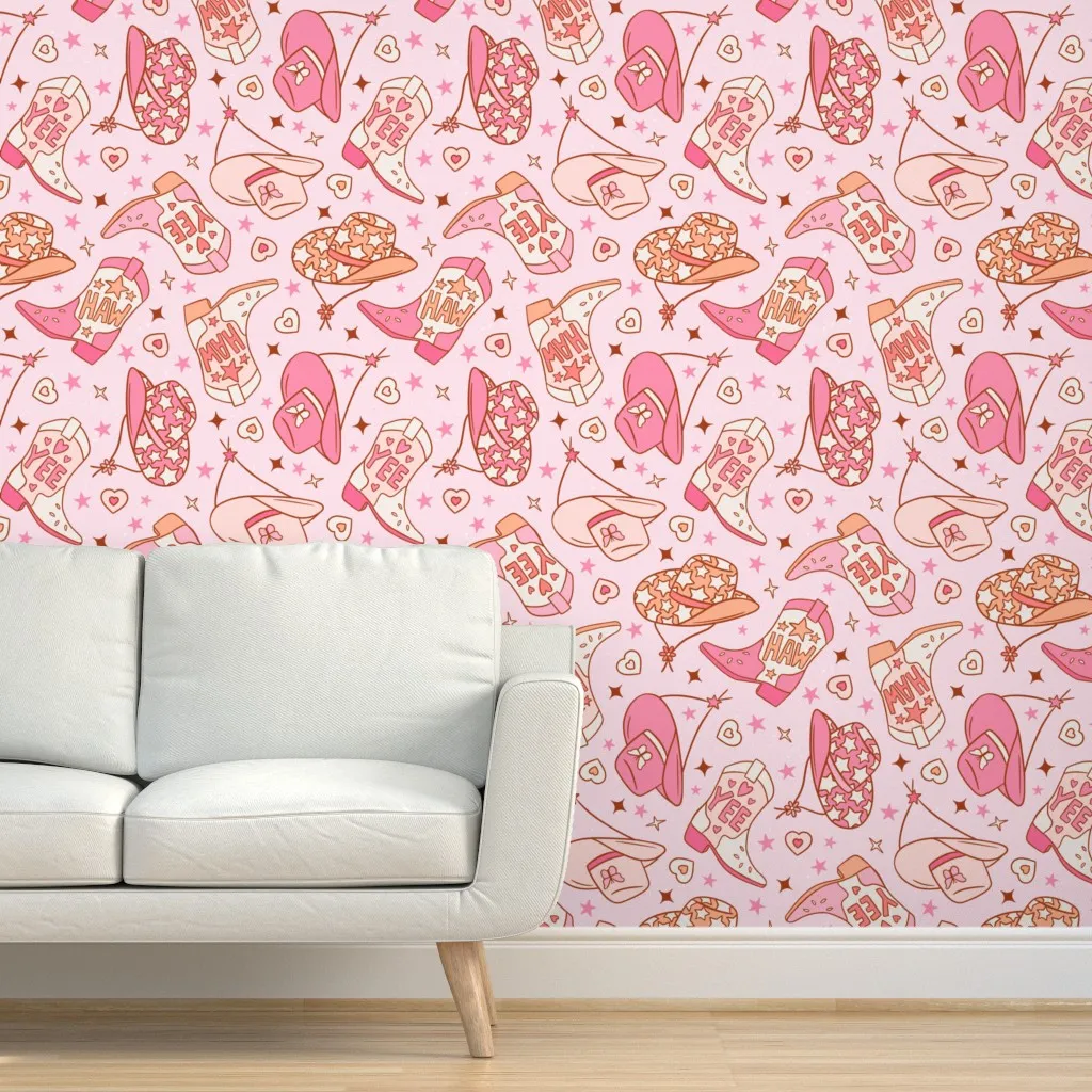 Pink Cowgirl Boots and Hats Peel and Stick Wallpaper - Pink product