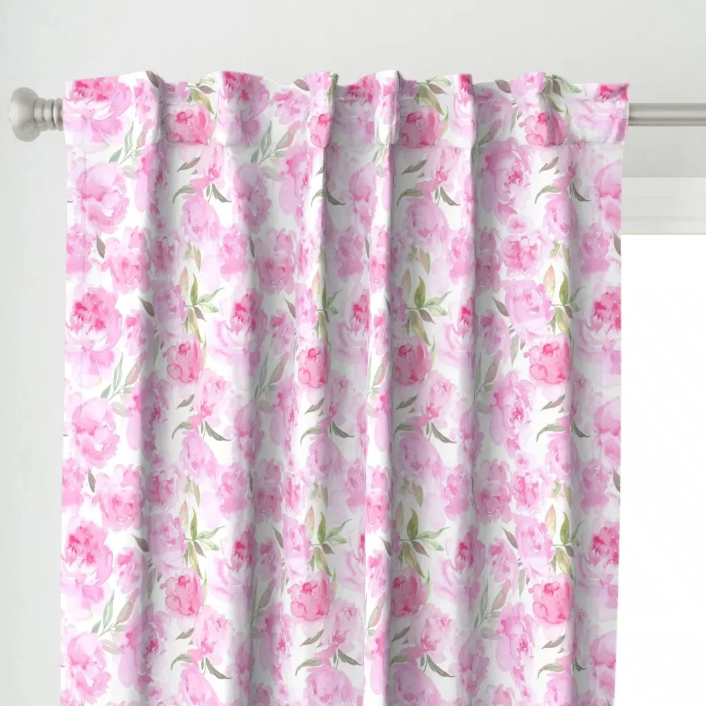 Pink & Cream Peony Curtain Panel - Pink alternate view