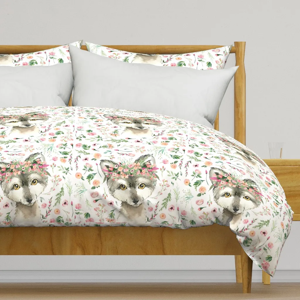 Pink Floral Baby Wolf Duvet Cover - Gray product