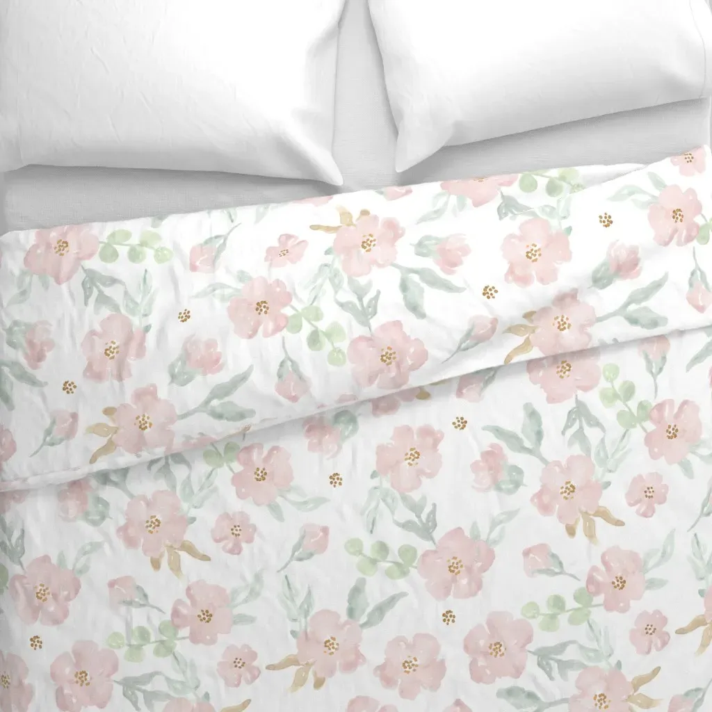 Pink Floral Nursery Pattern Duvet Cover - Blush Pink alternate view