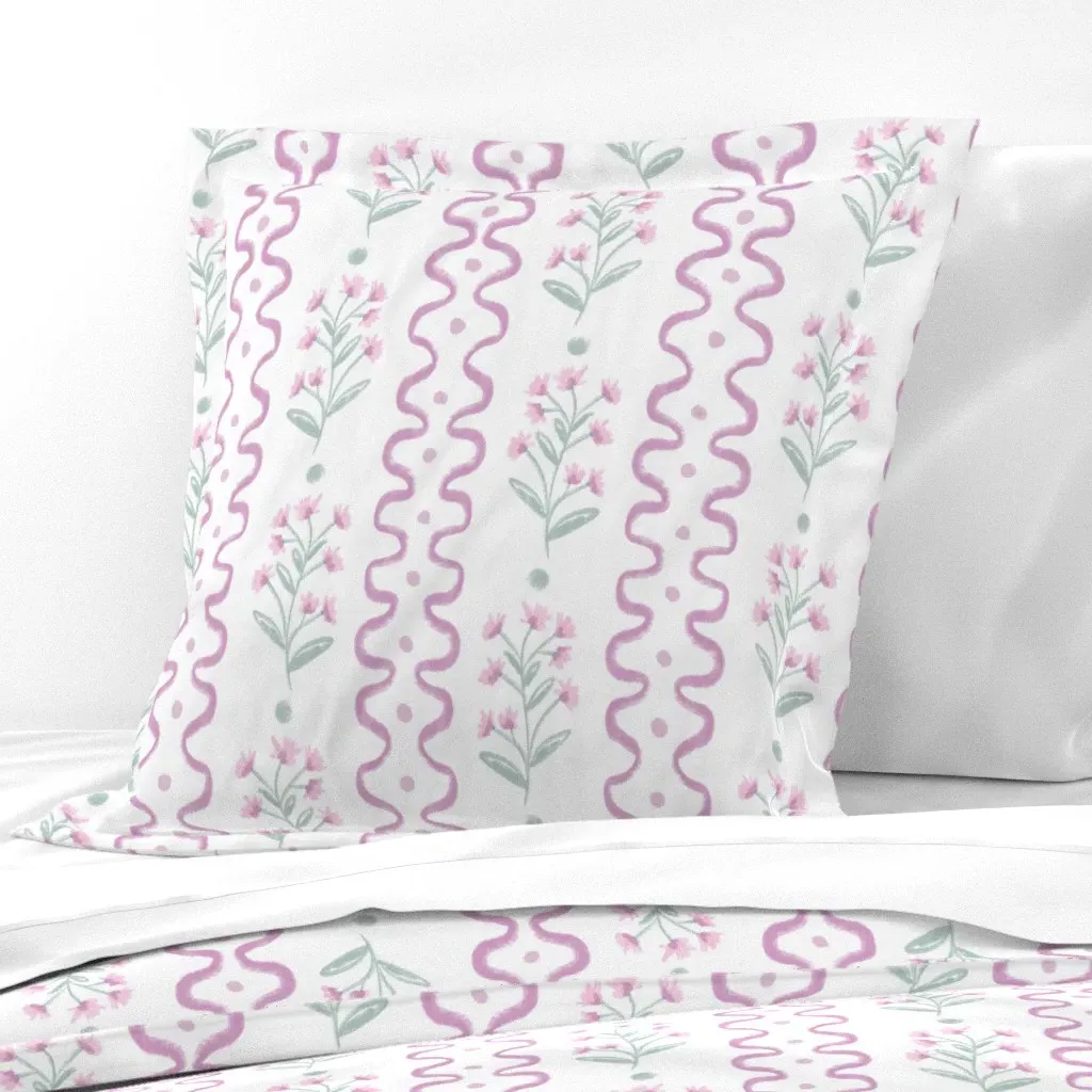 Pink Floral Stripes Euro Pillow Sham - Pink product