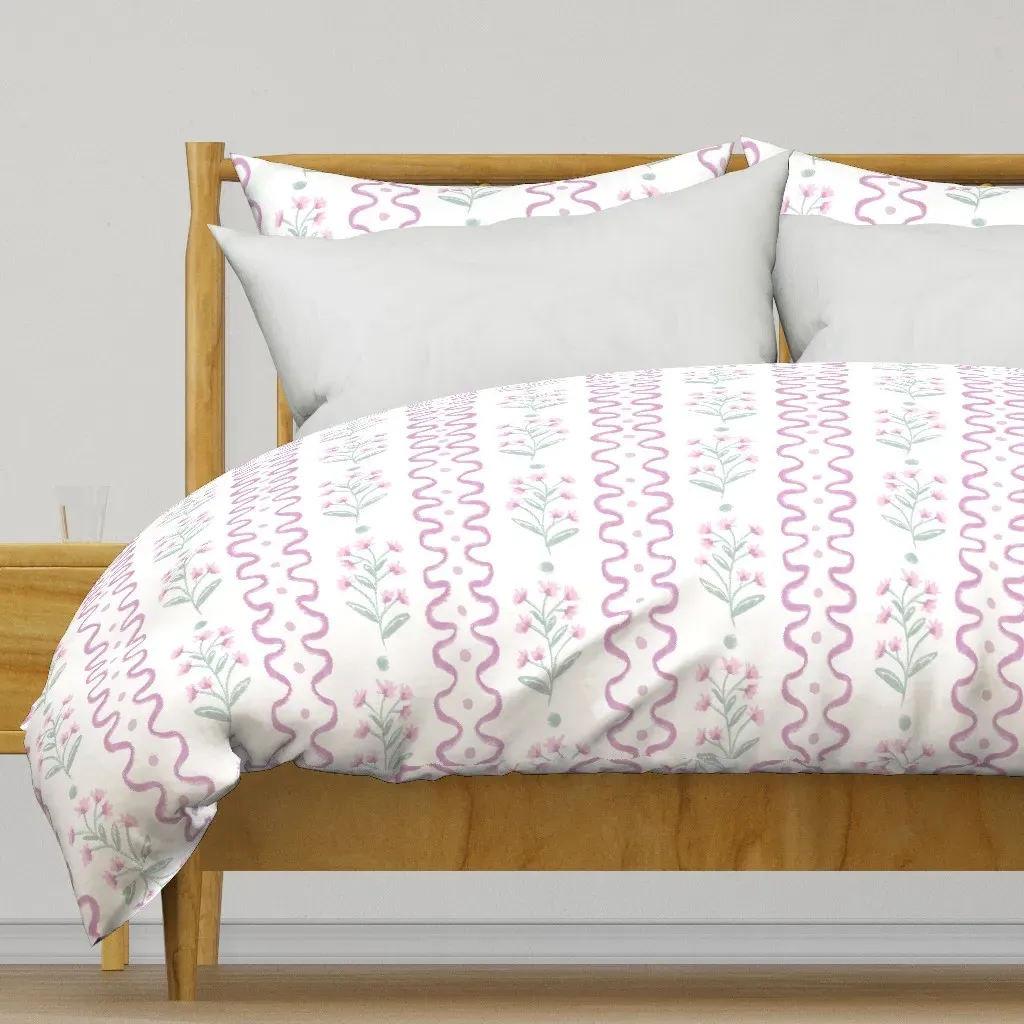 Pink Floral Stripes on Blush Duvet Cover - Pink product
