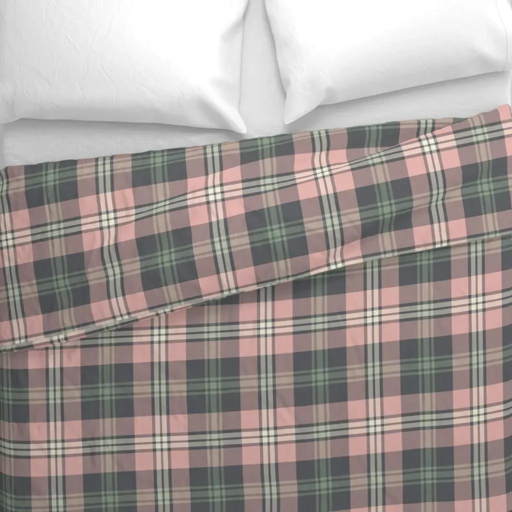 Pink Green and Gray Plaid Duvet Cover - Dusty Rose alternate view