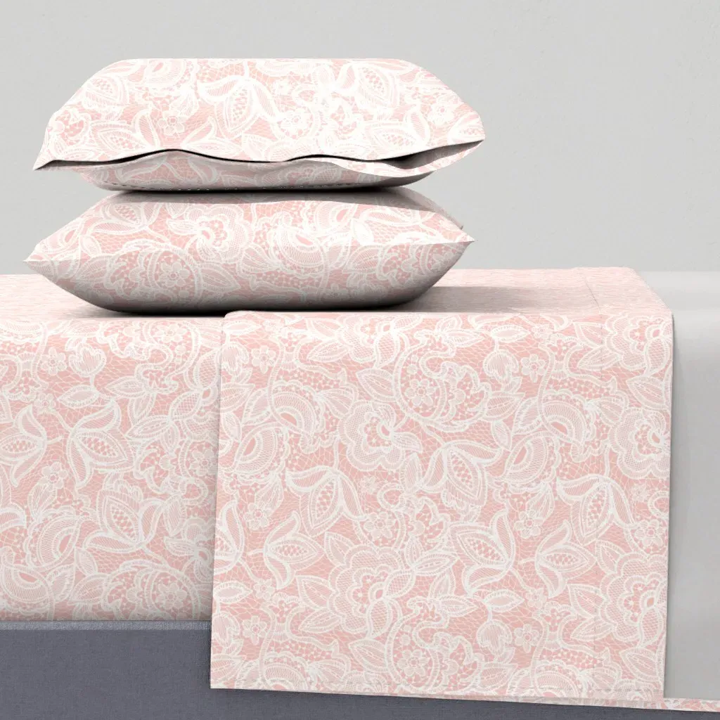 Pink Lace Full Sheet Set - White product