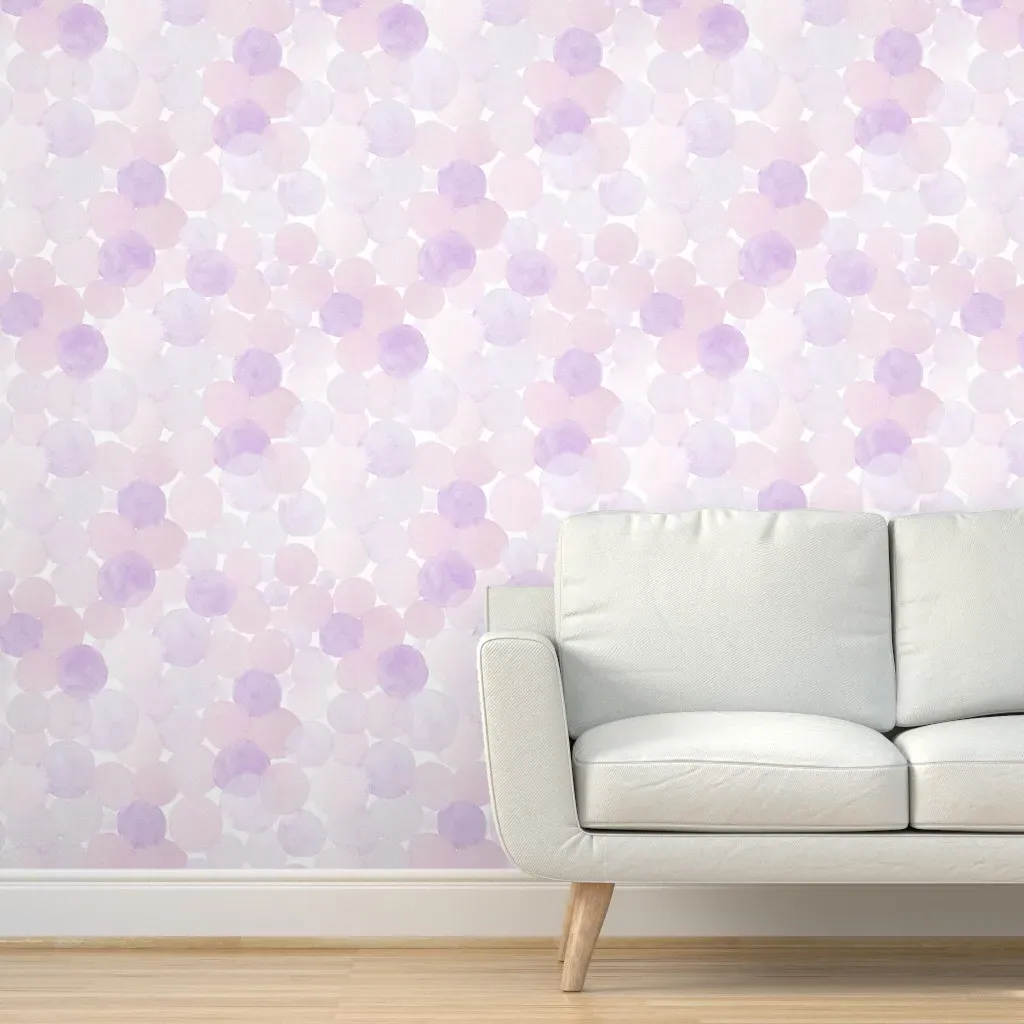 Pink & Lilac Watercolor Bubbles Peel and Stick Wallpaper - White, Purple product