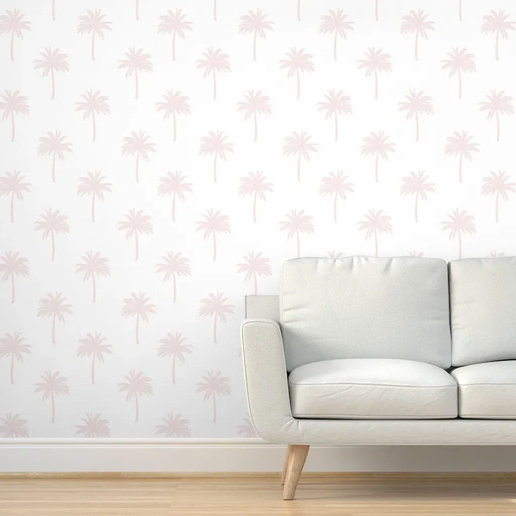 Pink Palm Tree Peel and Stick Wallpaper - Pink, White product