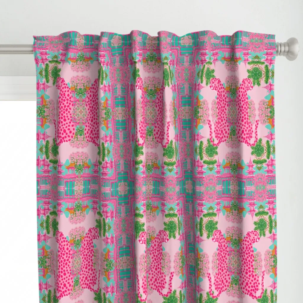 Pink Panther In Turquoise Curtain Panel - Pink alternate view