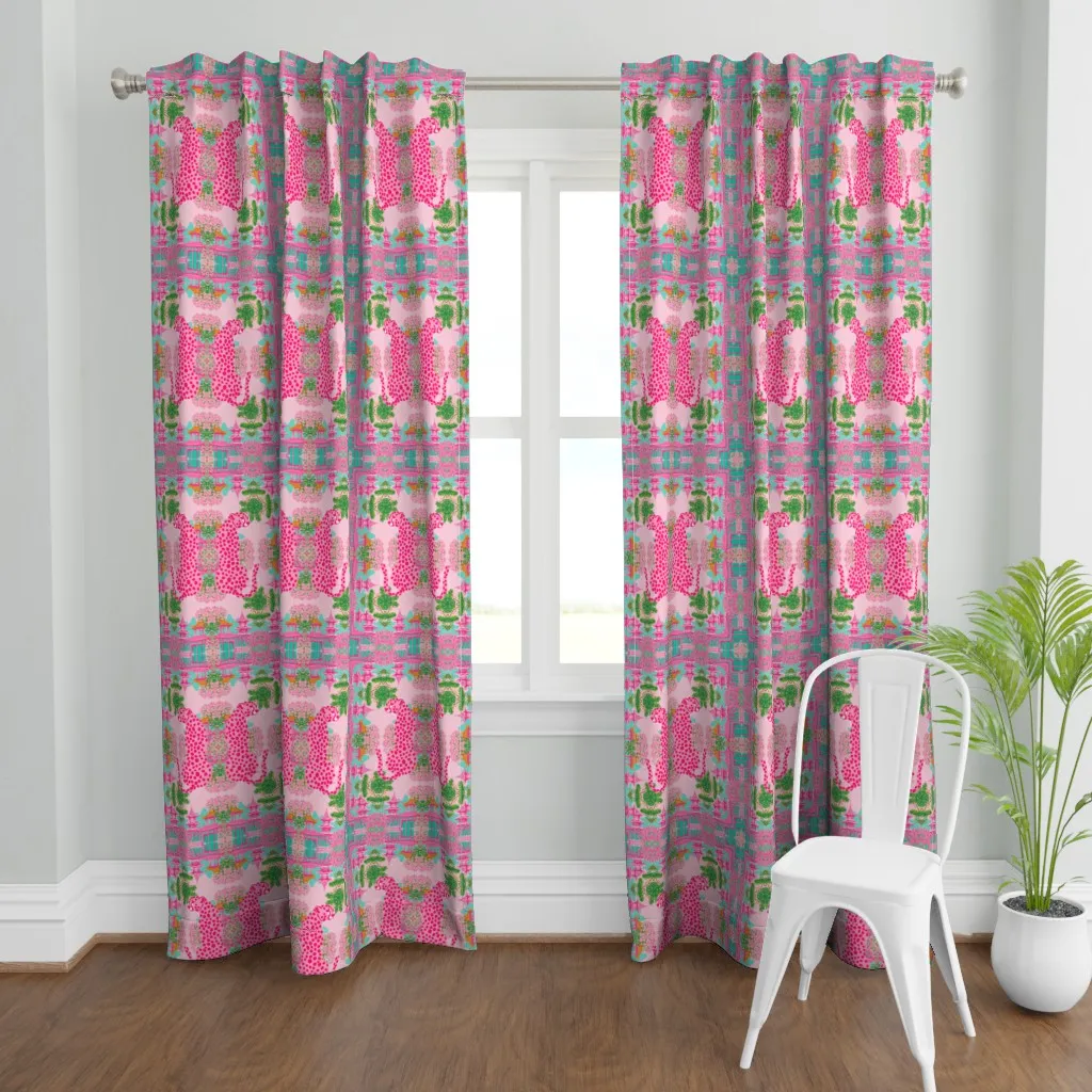 Pink Panther In Turquoise Curtain Panel - Pink product