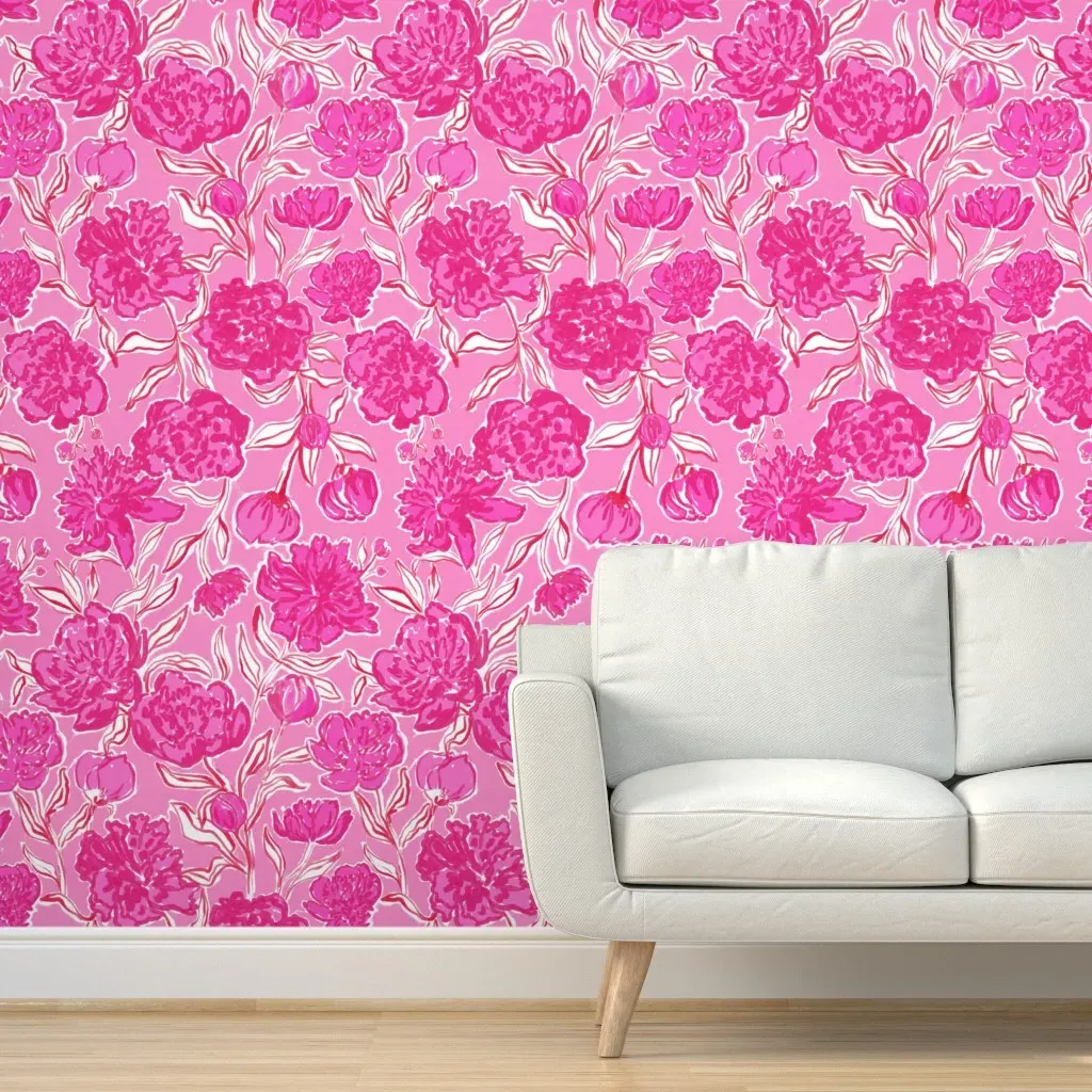 Pink Peonies Peel and Stick Wallpaper - Pink product