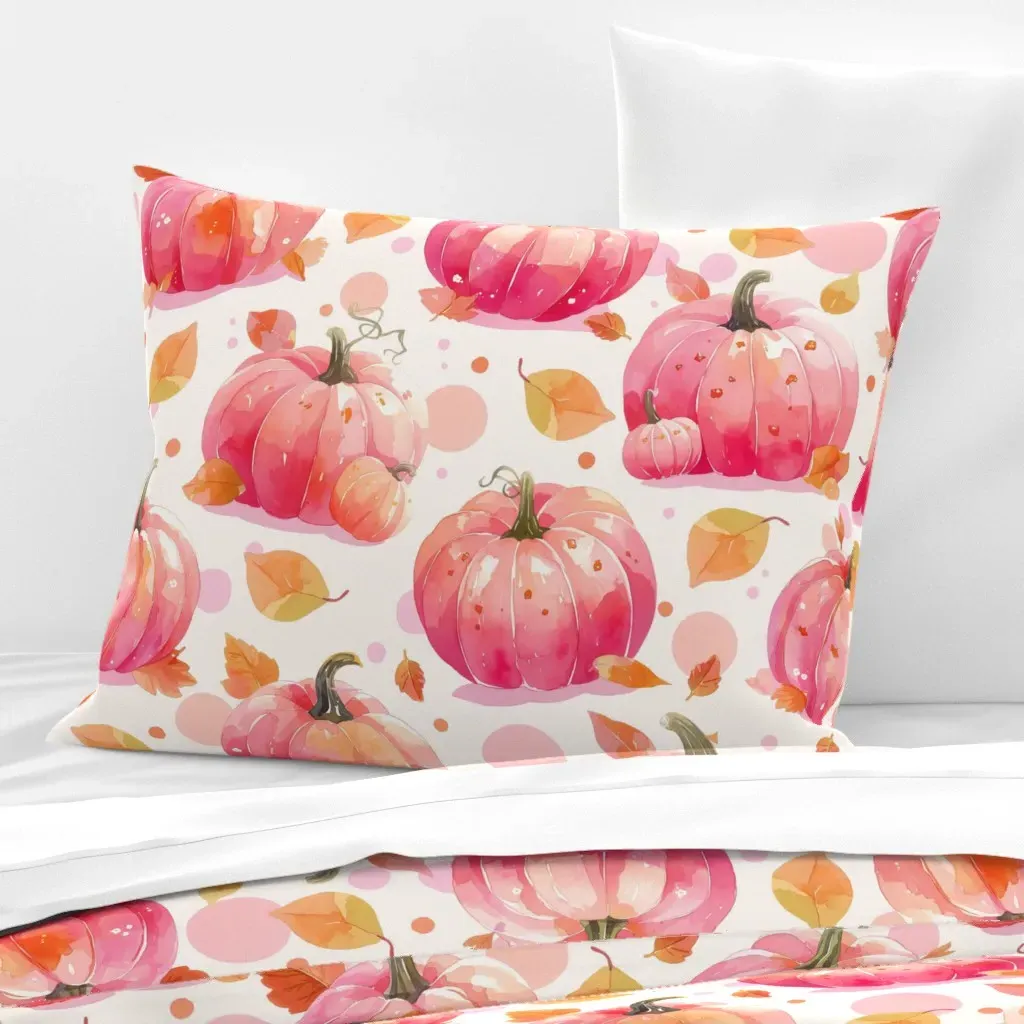 Pink Pumpkin Splash Standard Knife Edge Pillow - Pink, Cotton Sateen product