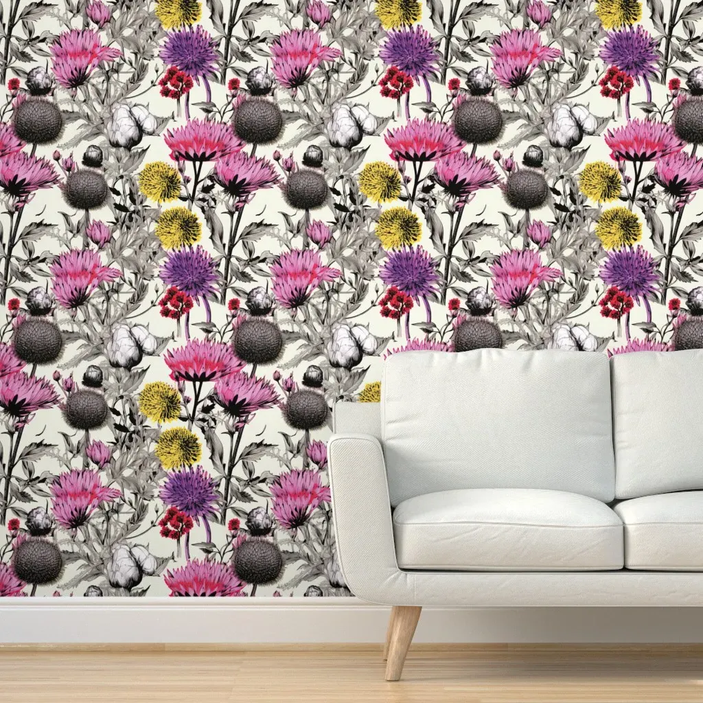 Pink Punk Flowers Peel and Stick Wallpaper - Purple product