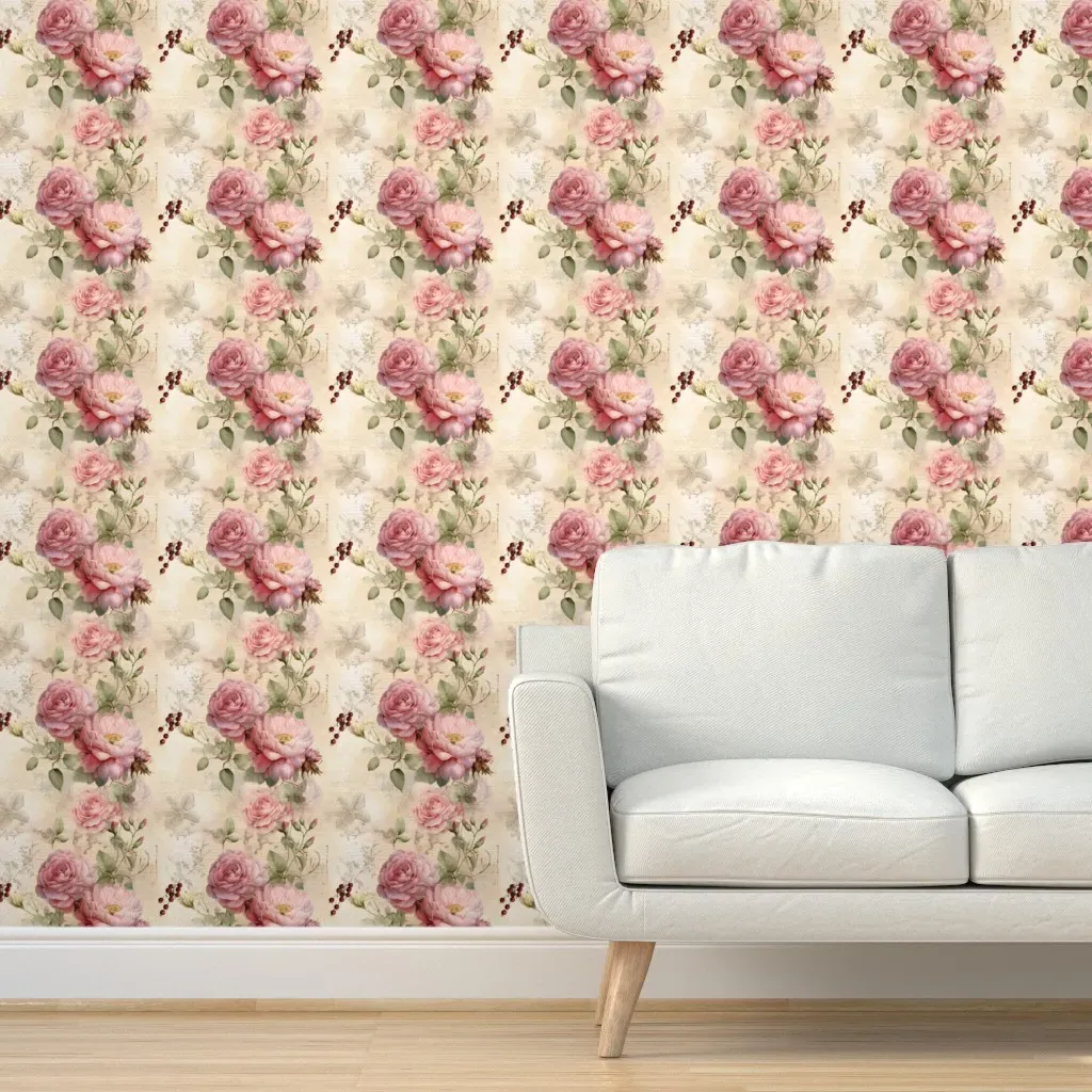 Pink Roses Peel and Stick Wallpaper - Pink product