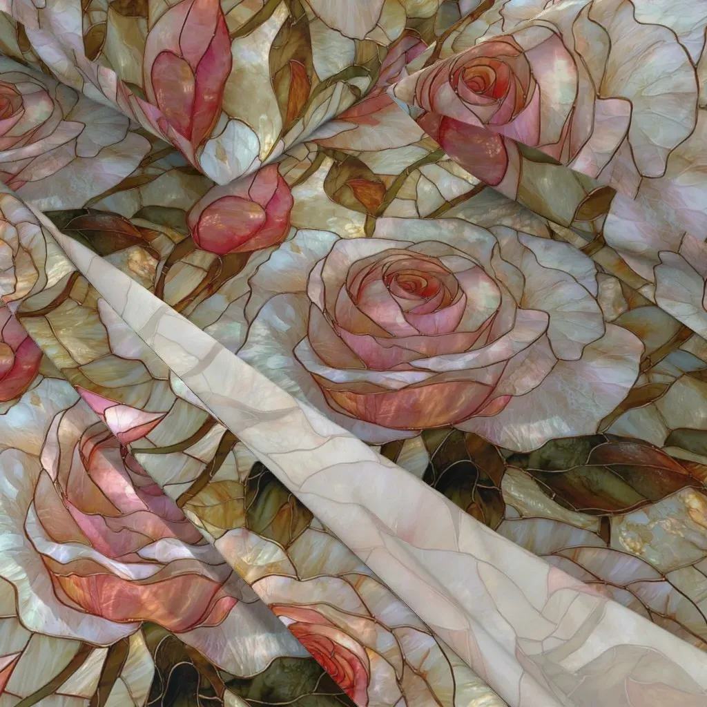 Pink Roses Stained Glass King Sheet Set - Cream alternate view
