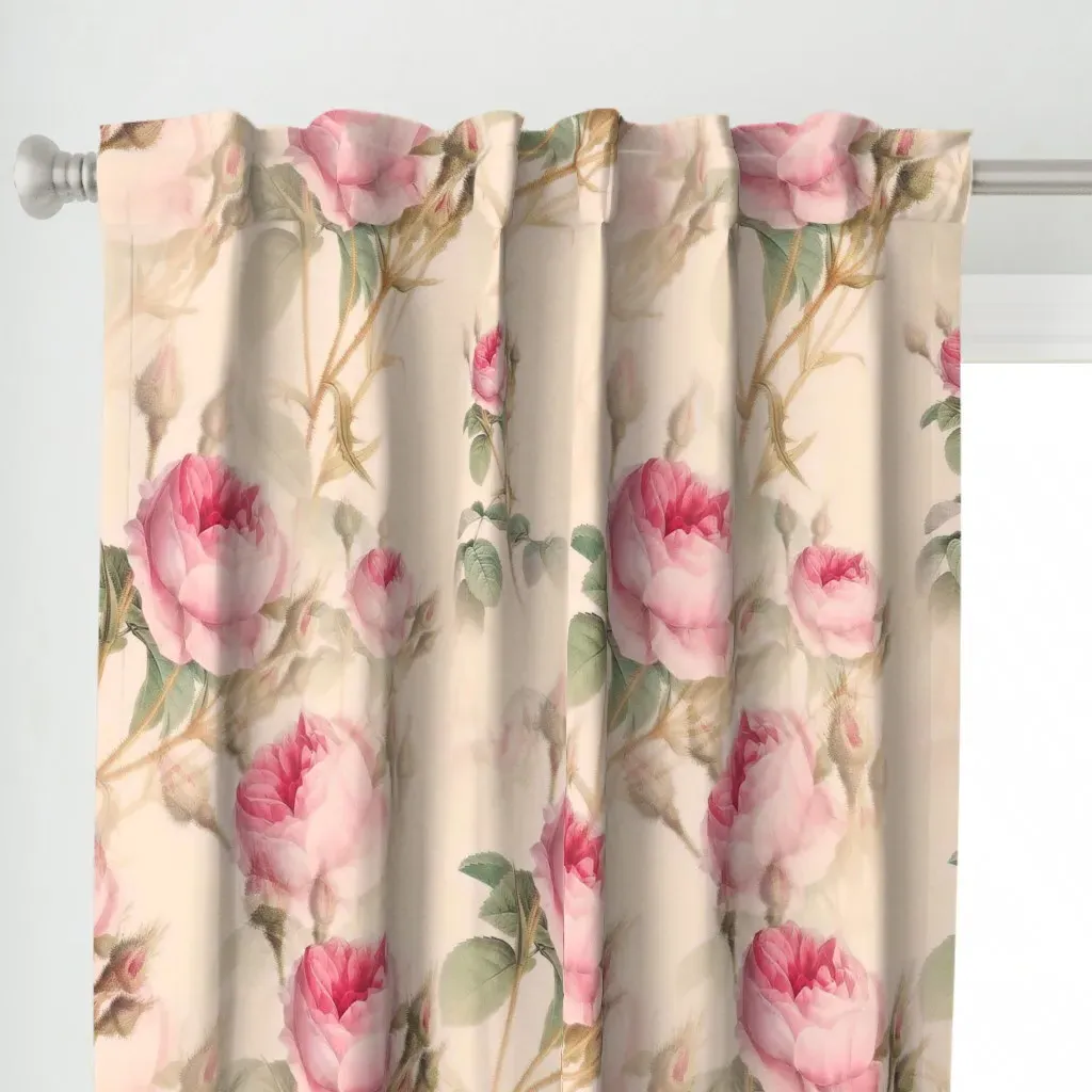 Pink Roses Vintage Curtain Panel - Pink alternate view