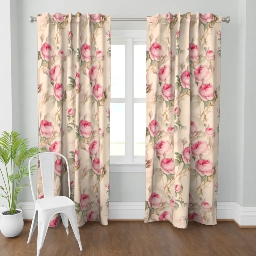 Pink Roses Vintage Curtain Panel - Pink product