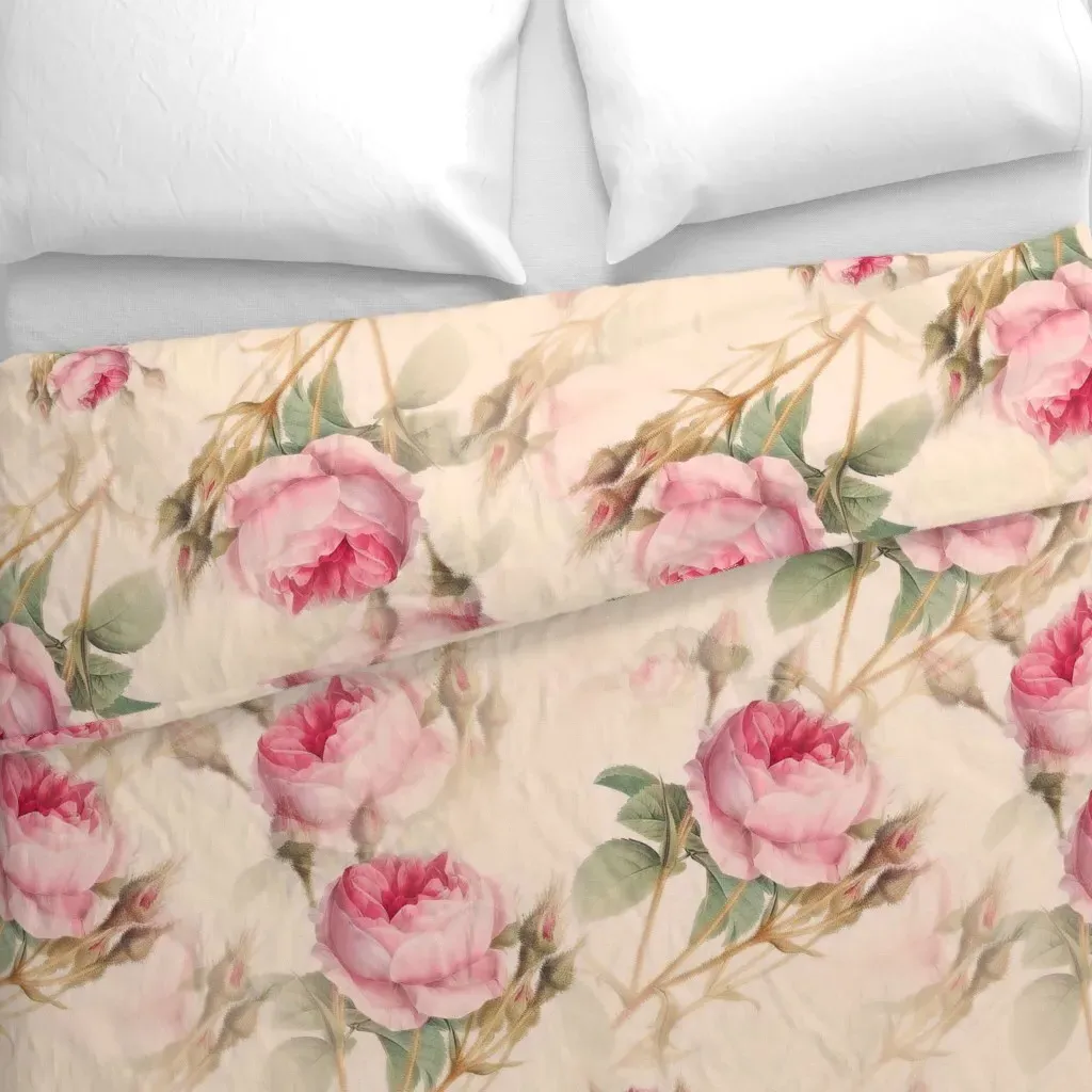 Pink Roses Vintage Flowers Duvet Cover - Pink alternate view