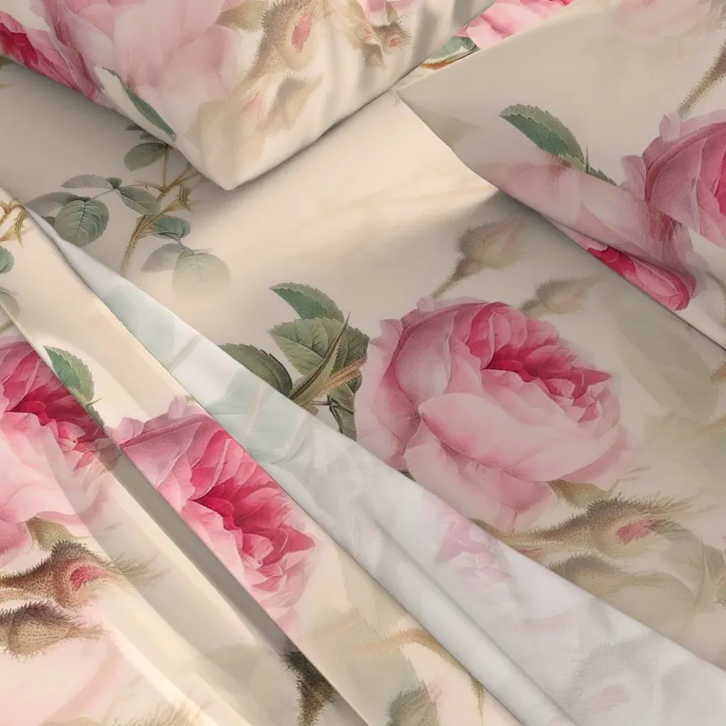 Pink Roses Vintage Flowers Full Sheet Set - Pink alternate view