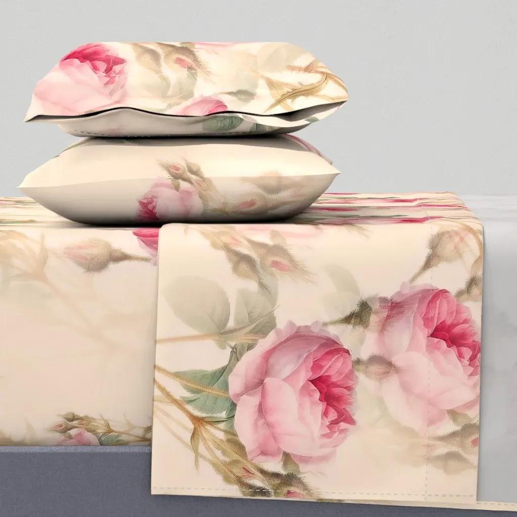 Pink Roses Vintage Flowers Full Sheet Set - Pink product