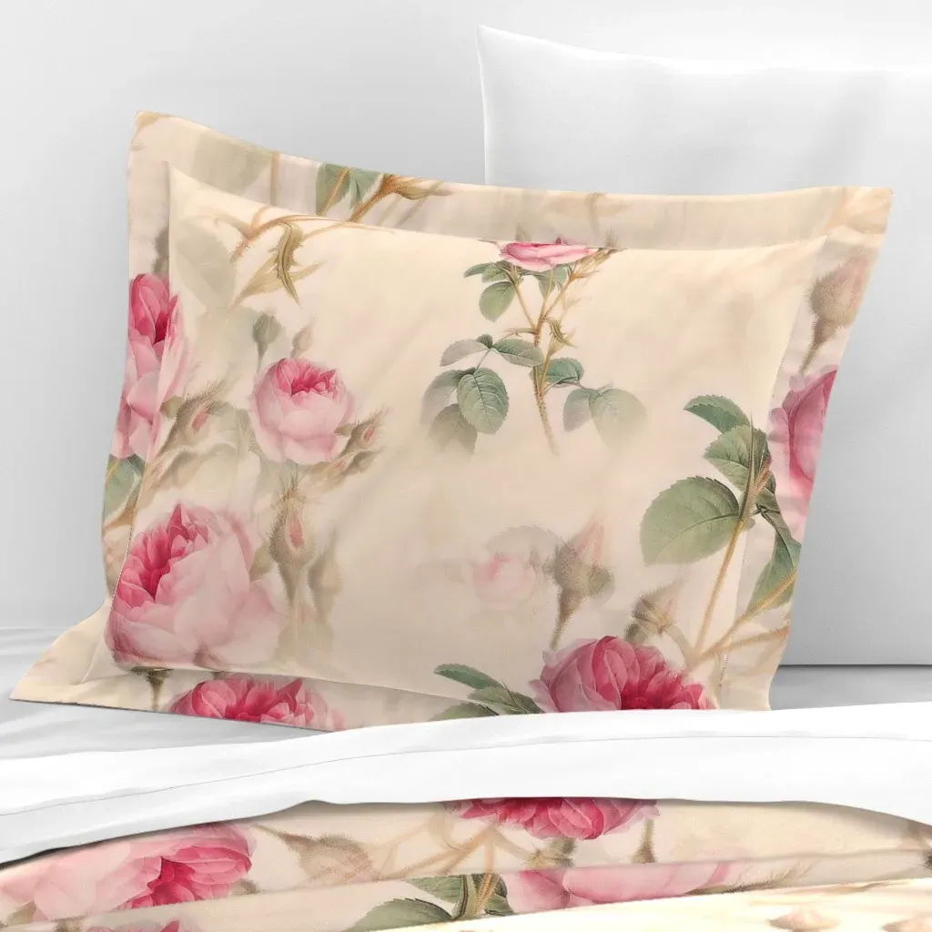 Pink Roses Vintage Flowers Standard Flanged Cushion Cover - Pink, Cotton Sateen product