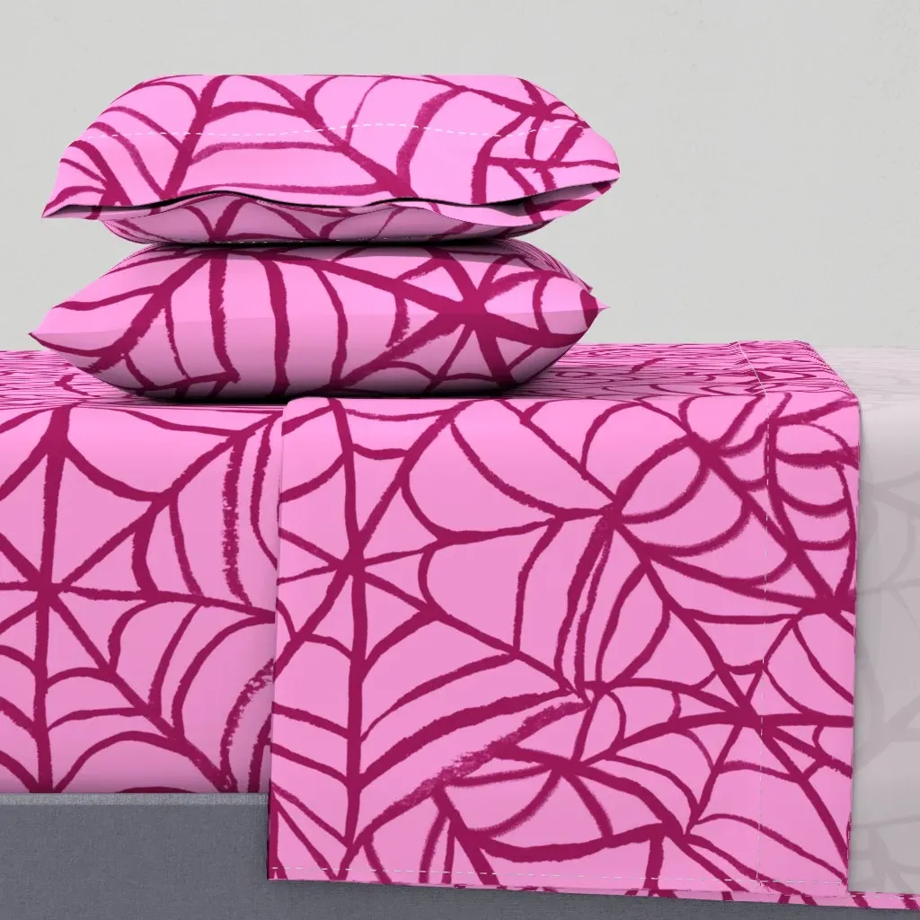 Pink Spiderwebs Jumbo Queen Sheet Set - Pink product