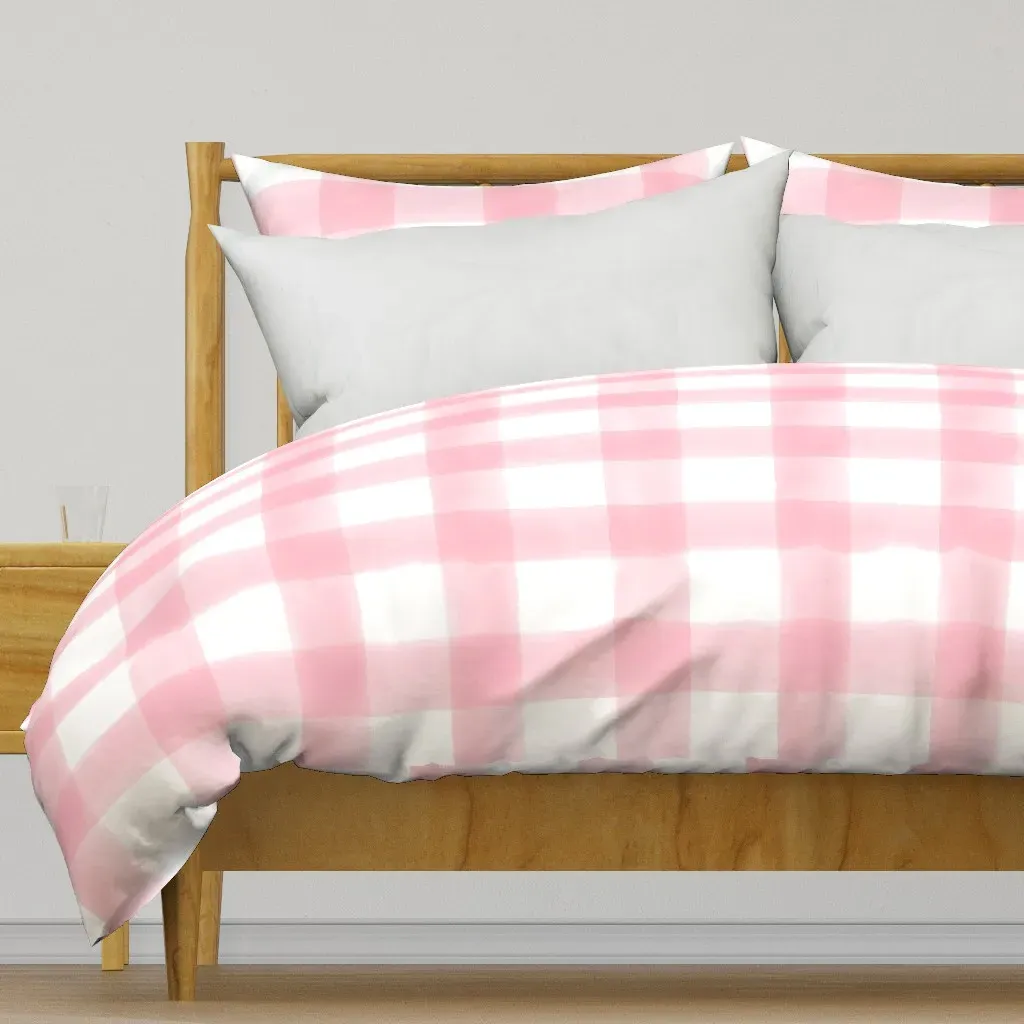 Pink Watercolor Check Duvet Cover product