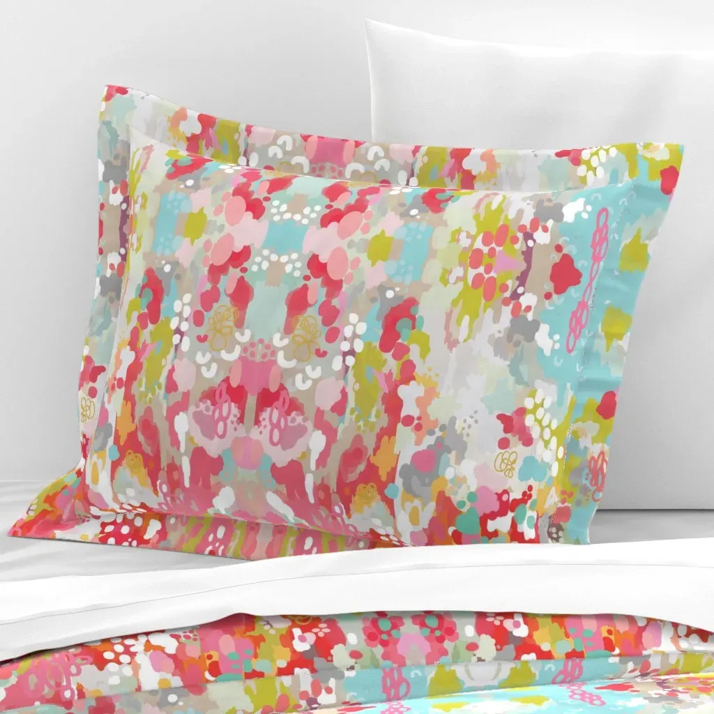 Pink Watercolor Ikat Standard Flanged Pillowcase - Pink, Cotton Sateen product