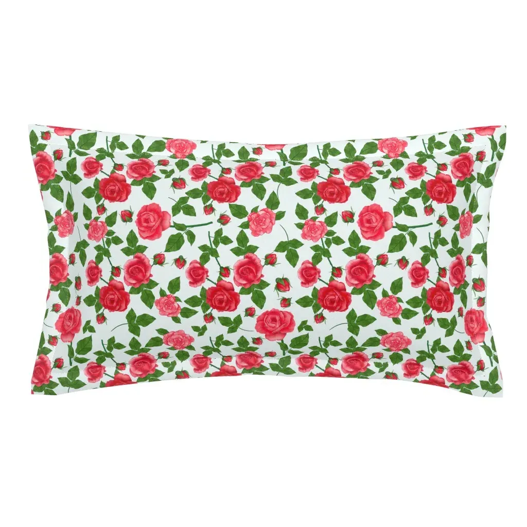 Pink Watercolor Roses King Pillow Sham - Red product