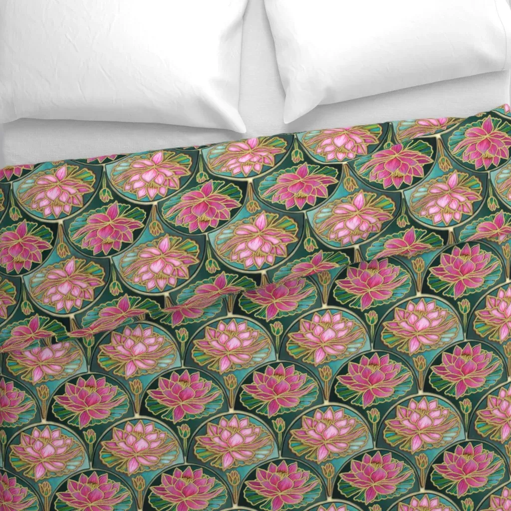 Pink Waterlily And Lily Pads Duvet Cover alternate view