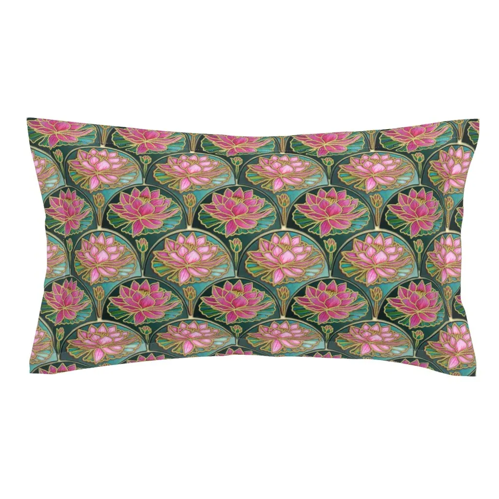 Pink Waterlily & Lily Pads Art Deco King Pillow Sham - Pink product