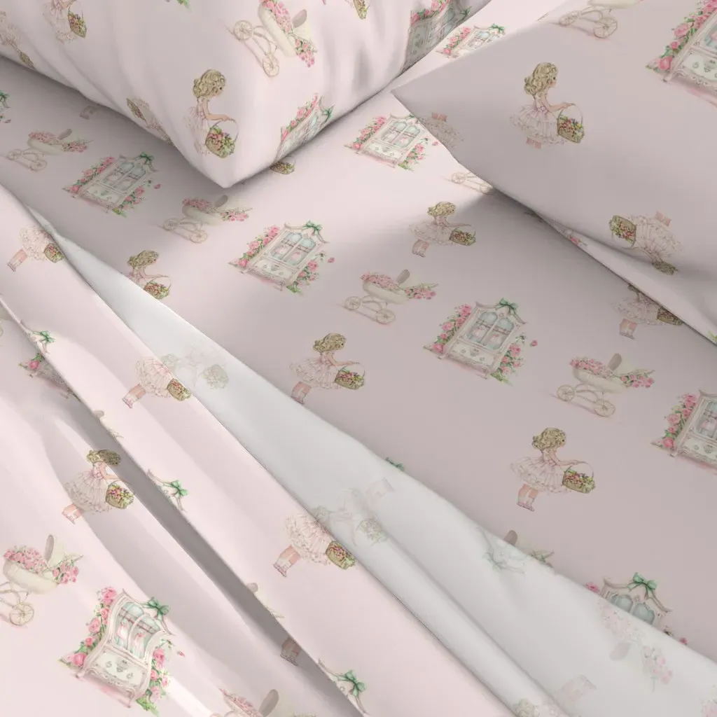 Pink Whimsical Girl Bows And Flowers King Sheet Set alternate view