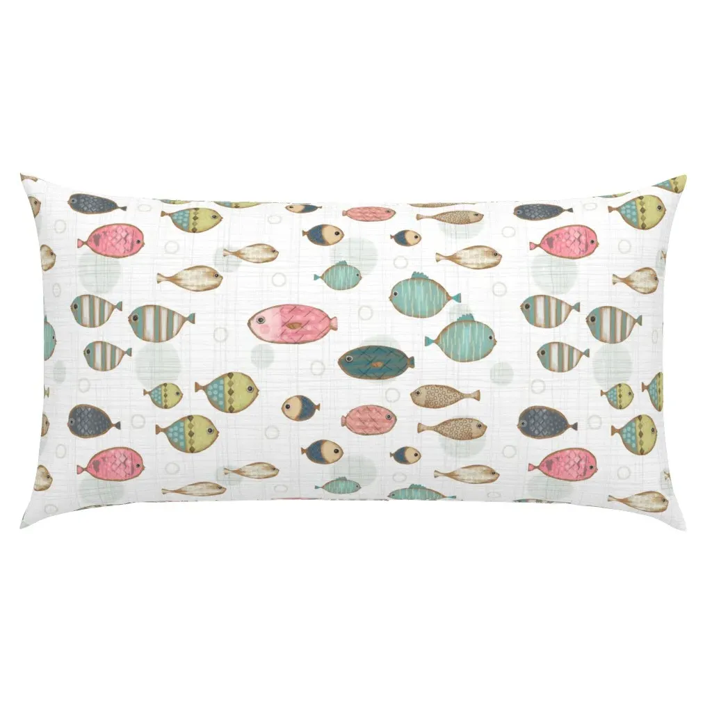 Pink Wooden Fish White Large Scale King Pillow Sham - Light Teal product