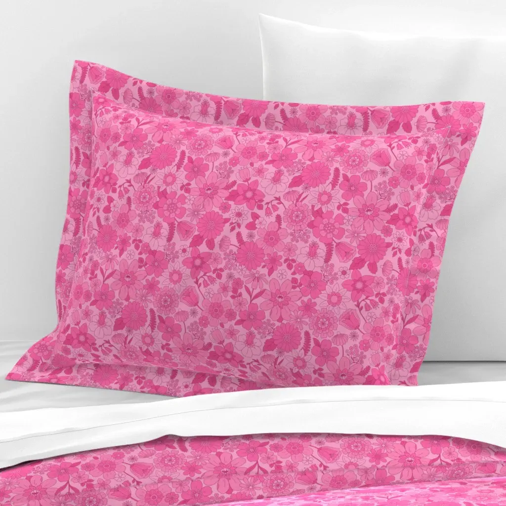 Pinkcore Barbie Retro Flowers Standard Pillow Sham - Pink, Cotton Sateen product