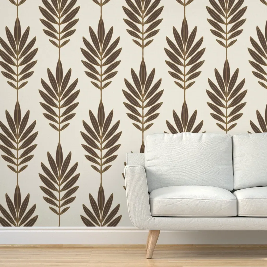 Pinnate Frond Rowan Ash Tree Line Art Peel and Stick Wallpaper - Brown, Beige product