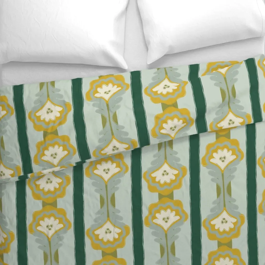Pinstripe Plant Duvet Cover - Mustard Yellow alternate view