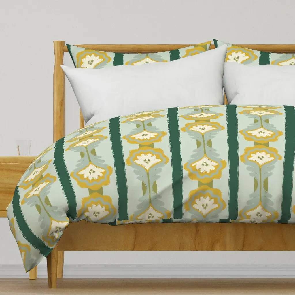 Pinstripe Plant Duvet Cover - Mustard Yellow product
