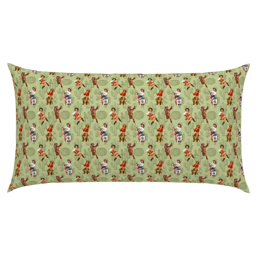 Pinup Cowgirls N Cactus King Size Pillow Sham - Sage Green product