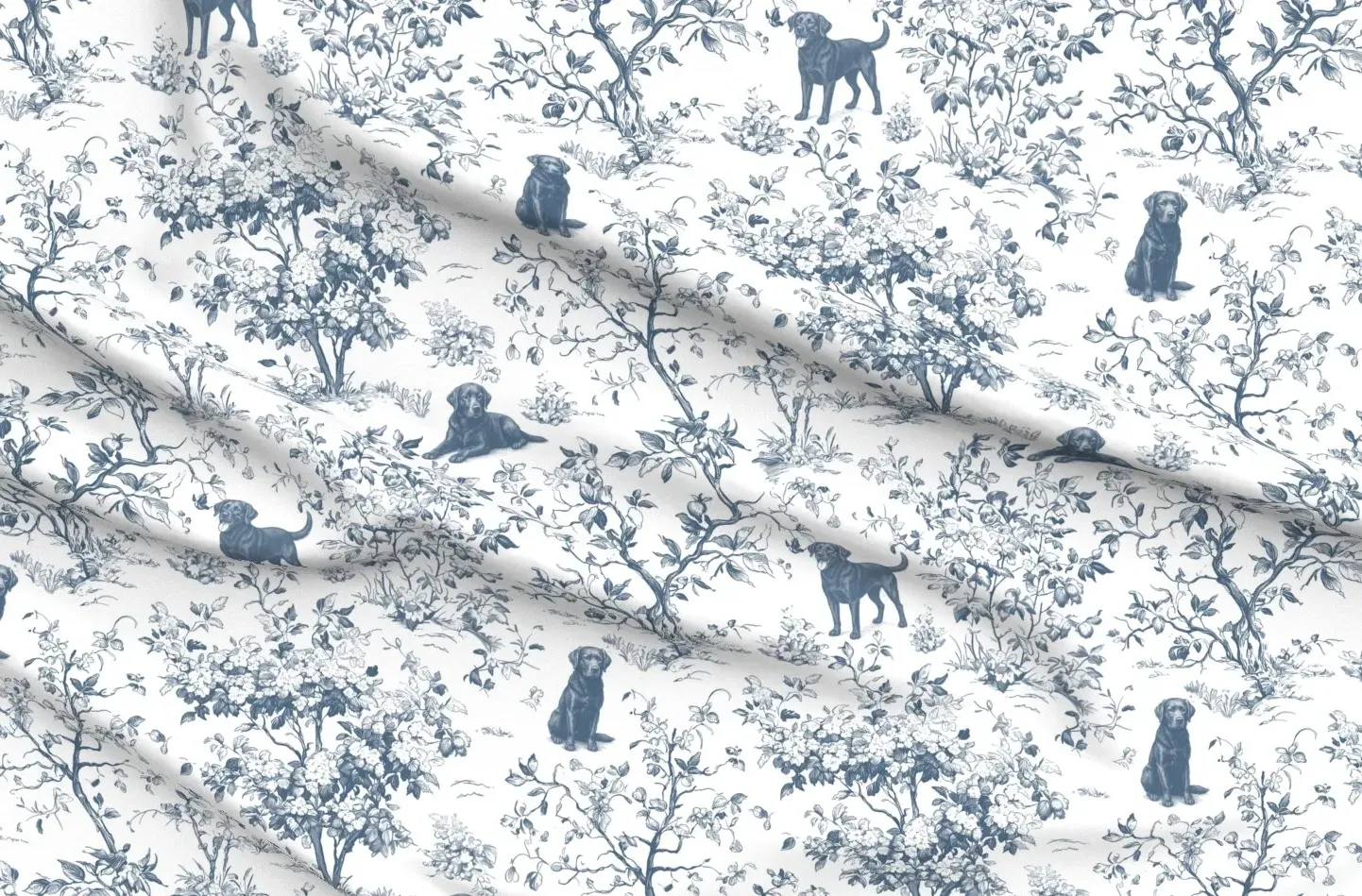Pique Custom Print Labrador Retriever Toile De Jouy Fabric - French Blue product
