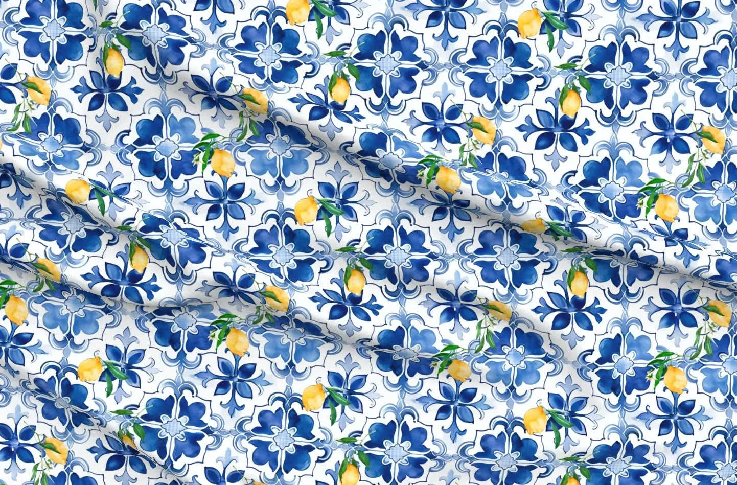 Pique Custom Printed Fabric Blue Tiles Mosaic - Blue product