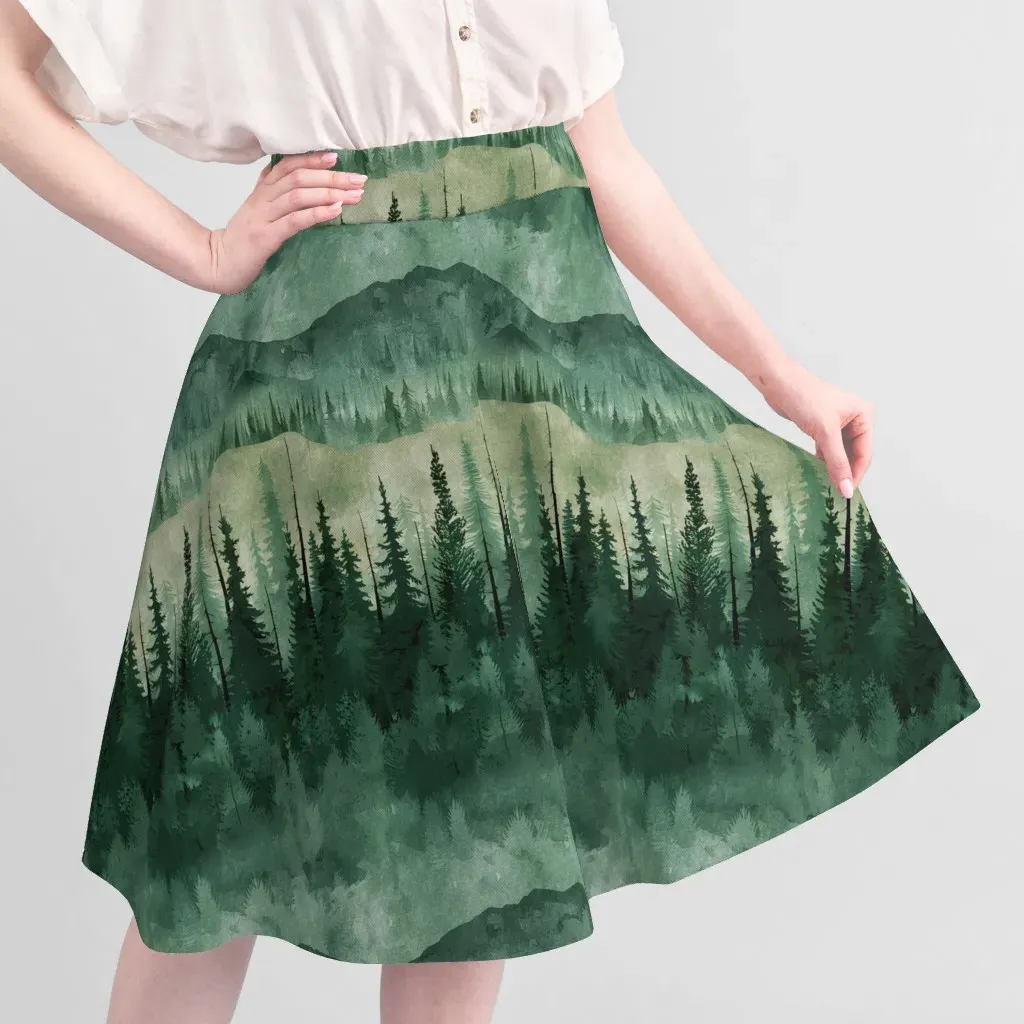 Pique Custom Printed Fabric Watercolor Forest View - Dark Green alternate view