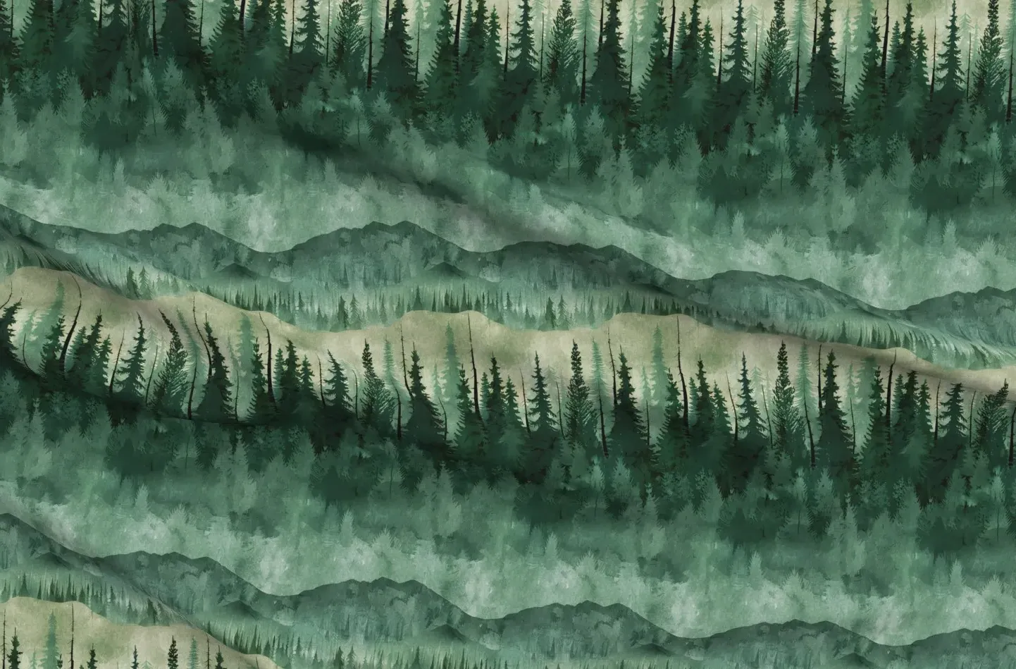 Pique Custom Printed Fabric Watercolor Forest View - Dark Green product