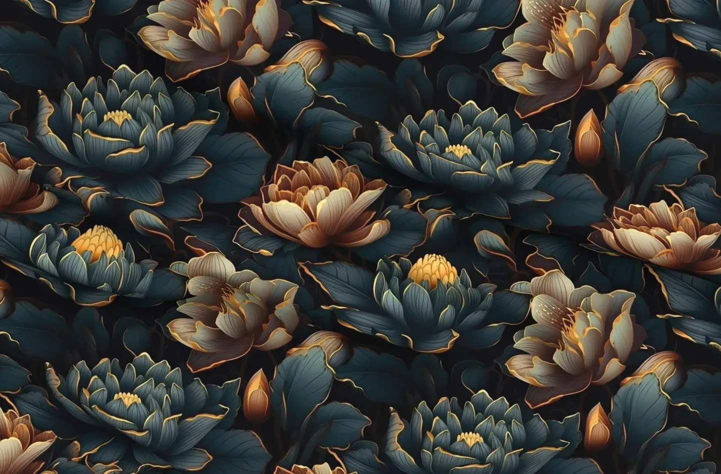 Pique Floral Gothic Motif Fabric by the Yard - Dark Teal product