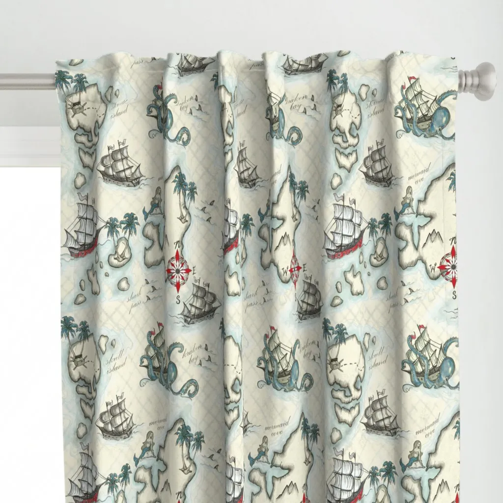 Pirate Journey To Skull Curtain Panel - Beige alternate view