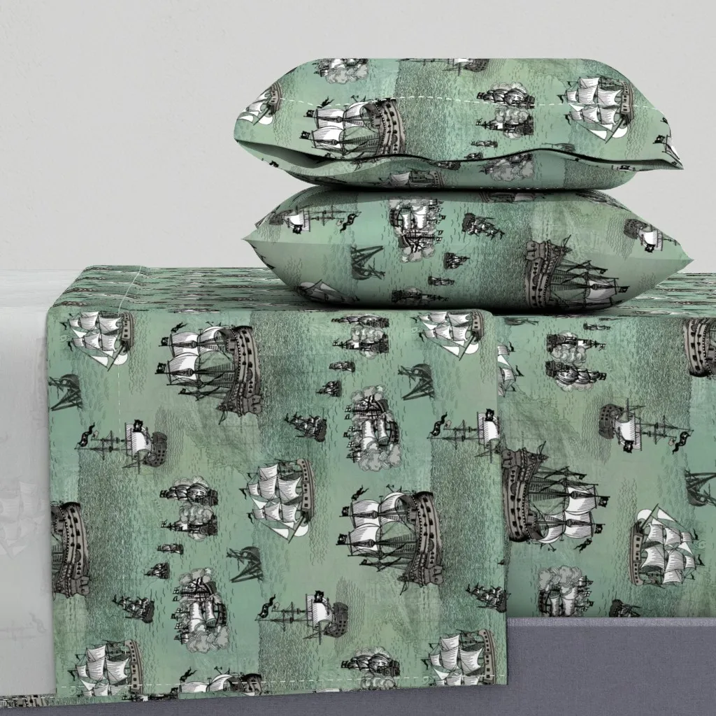 Pirate Ships Sea Glass Queen Sheet Set - Seafoam Green product
