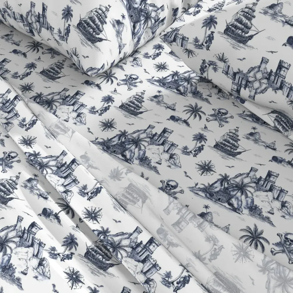 Pirate Toile De Jouy Twin Sheet Set - Dark Blue alternate view